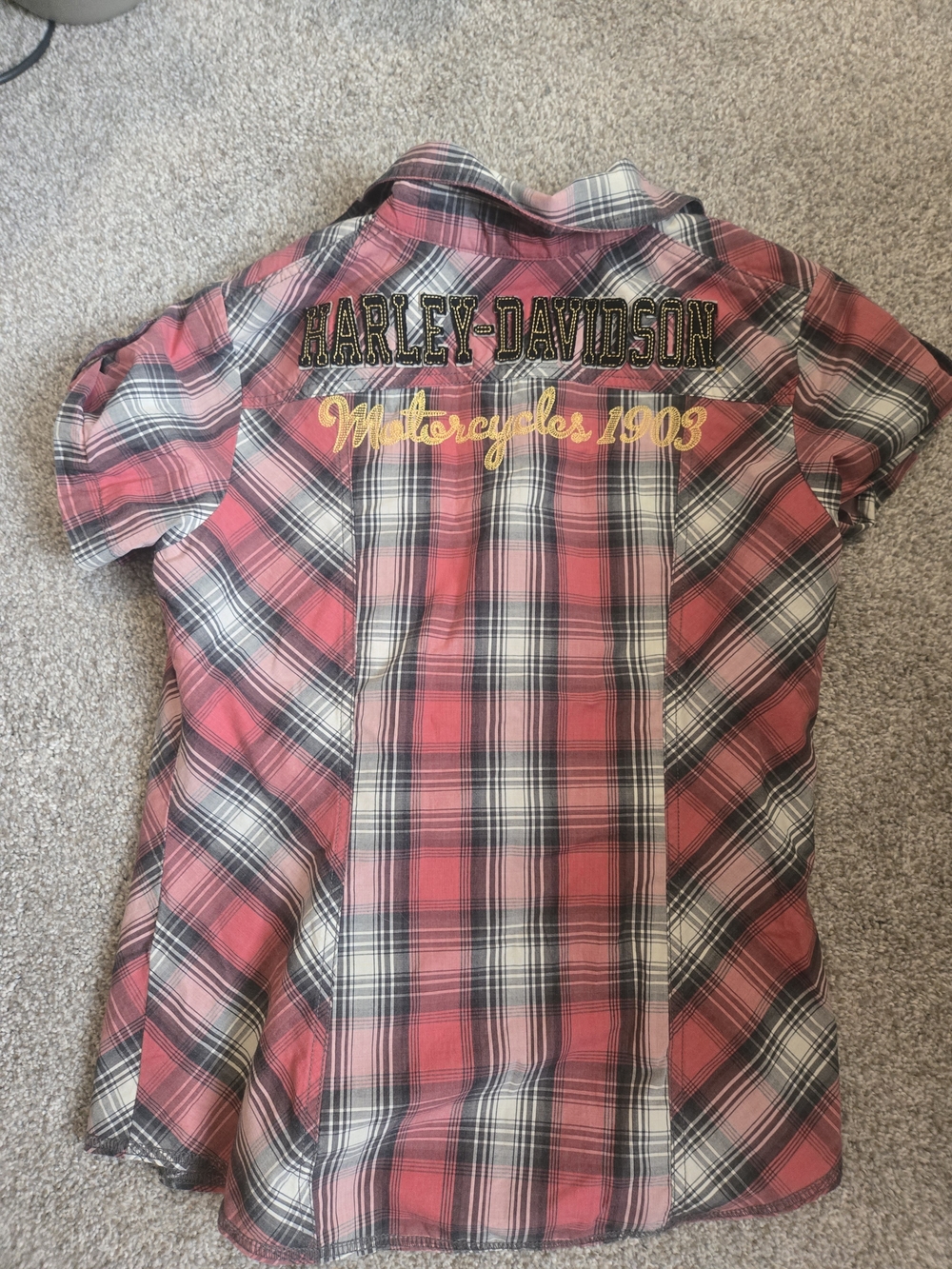 Harley-Davidson Pink and Black Plaid Button-Down Shirt